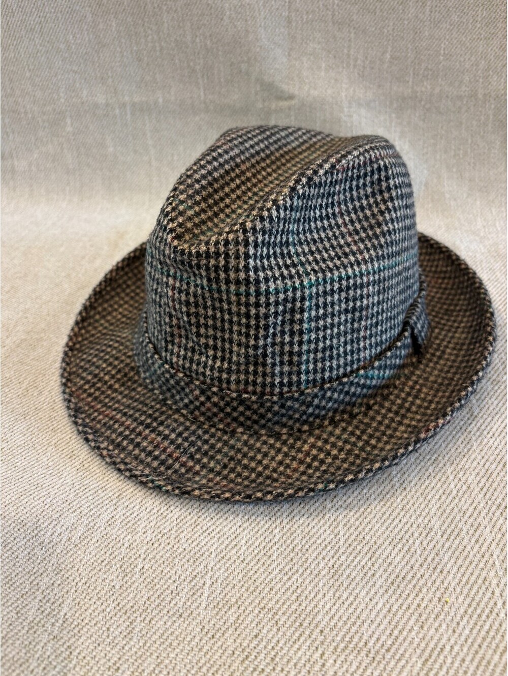 VTG Dobbs New York Fifth Avenue Vintage Wool Fedora Hat 7 3/8 Walnut Glen Plaid